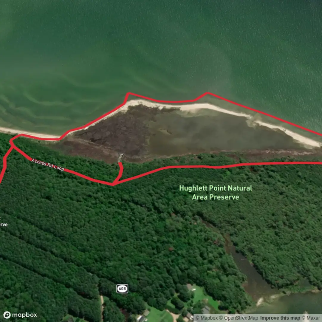 An image depicting the trail Hughlett Point Loop and its surrounding area.