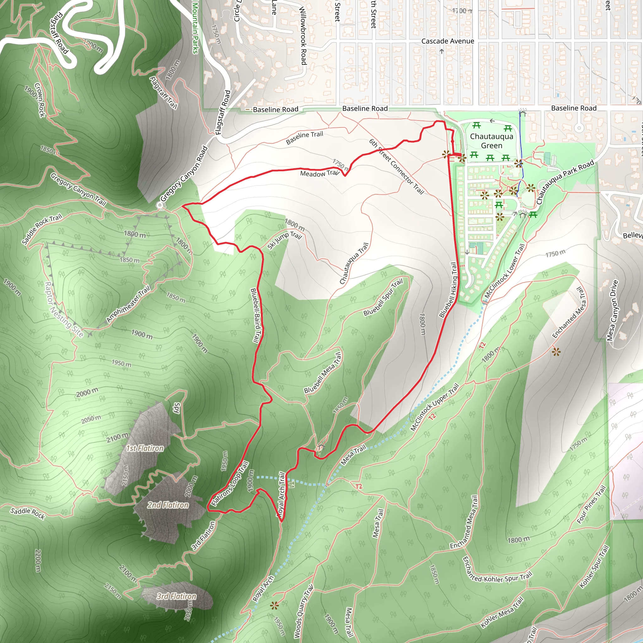 Bluebell Hiking and Bluebell-Baird Loop Trail mobile static map