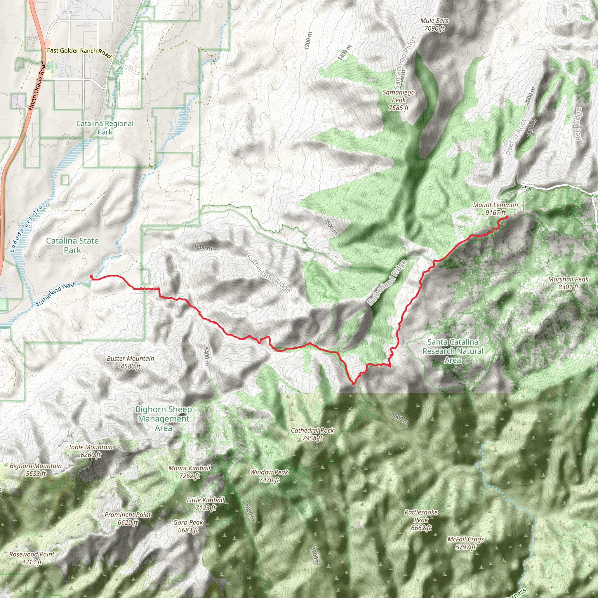 Mount Lemmon via Romero Trail and Lemmon Trail mobile static map