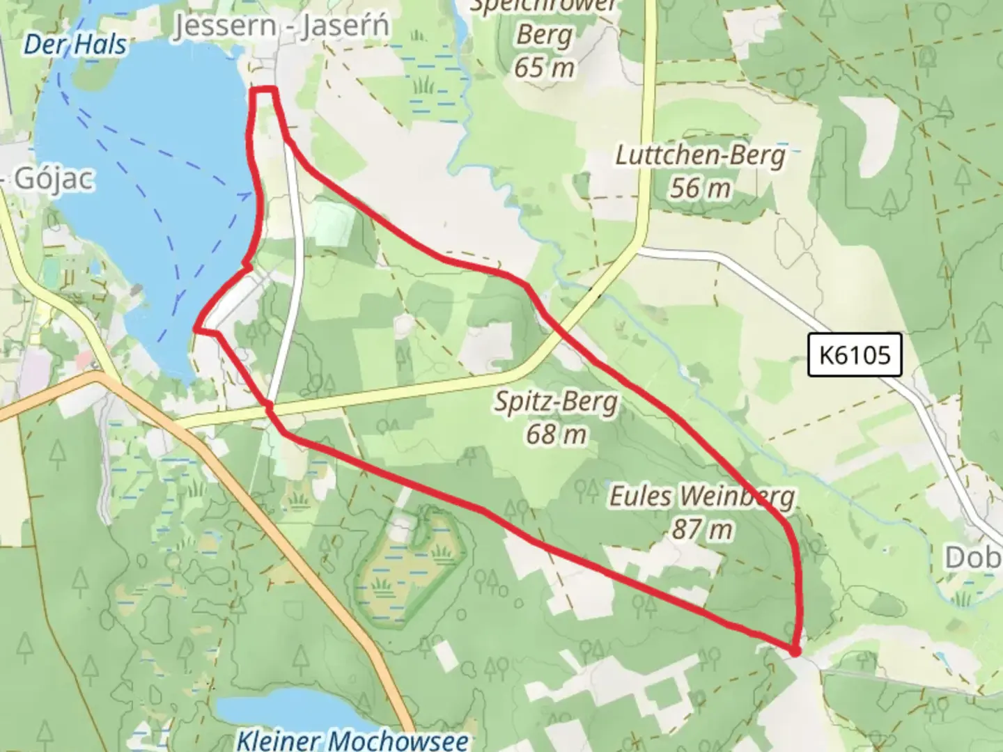 An image depicting the trail Kleiner Schwielochsee from Baroldmuehle and its surrounding area.
