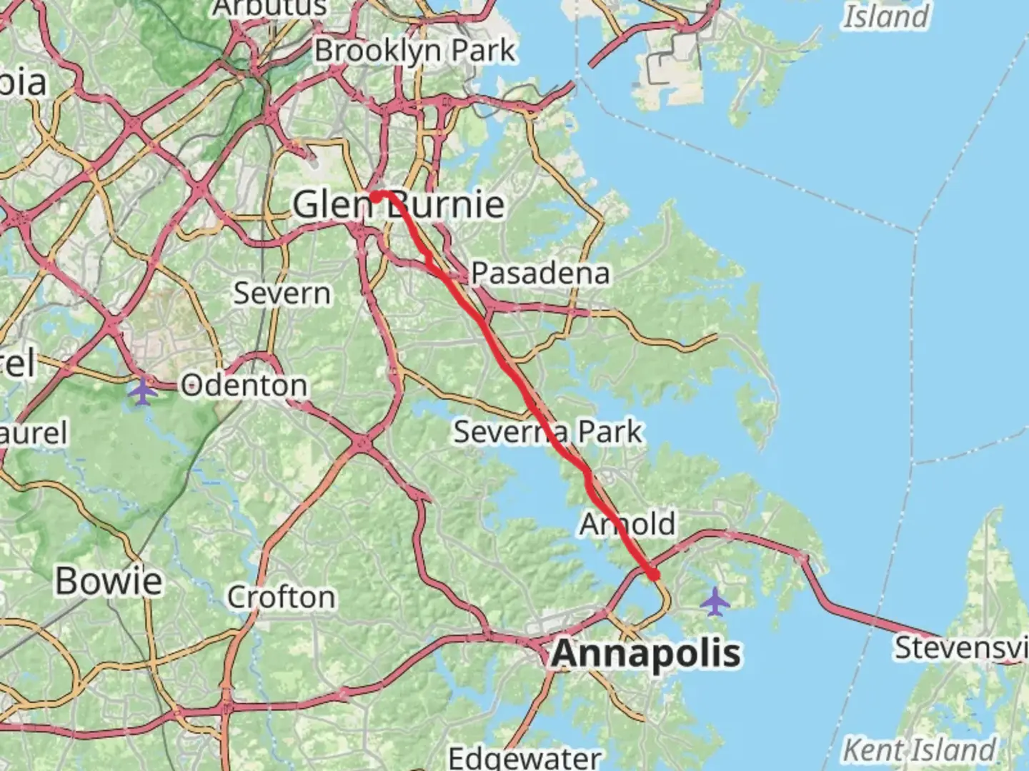 An image depicting the trail Baltimore and Annapolis Trail via John Overstreet Connector and its surrounding area.