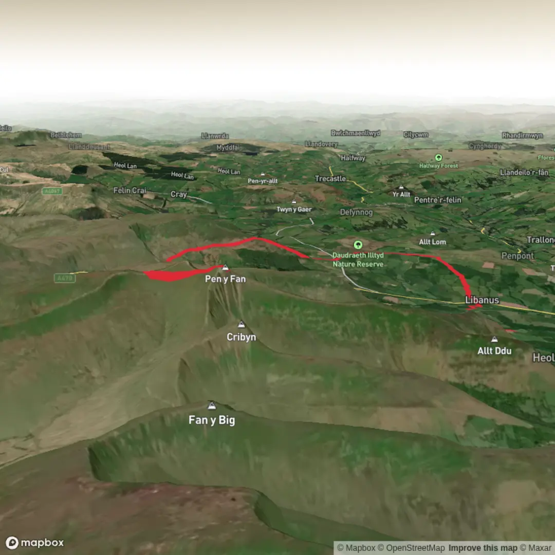 An image depicting the trail Bannau Brycheiniog National Park - CAC and its surrounding area.