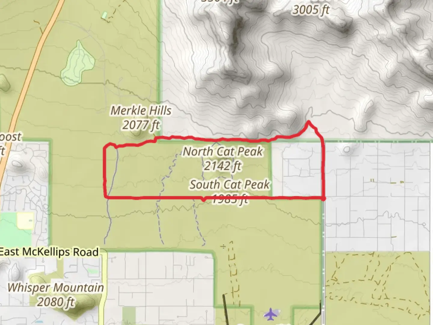 An image depicting the trail Meridian, Blevins and Pass Mountain Loop Trail and its surrounding area.