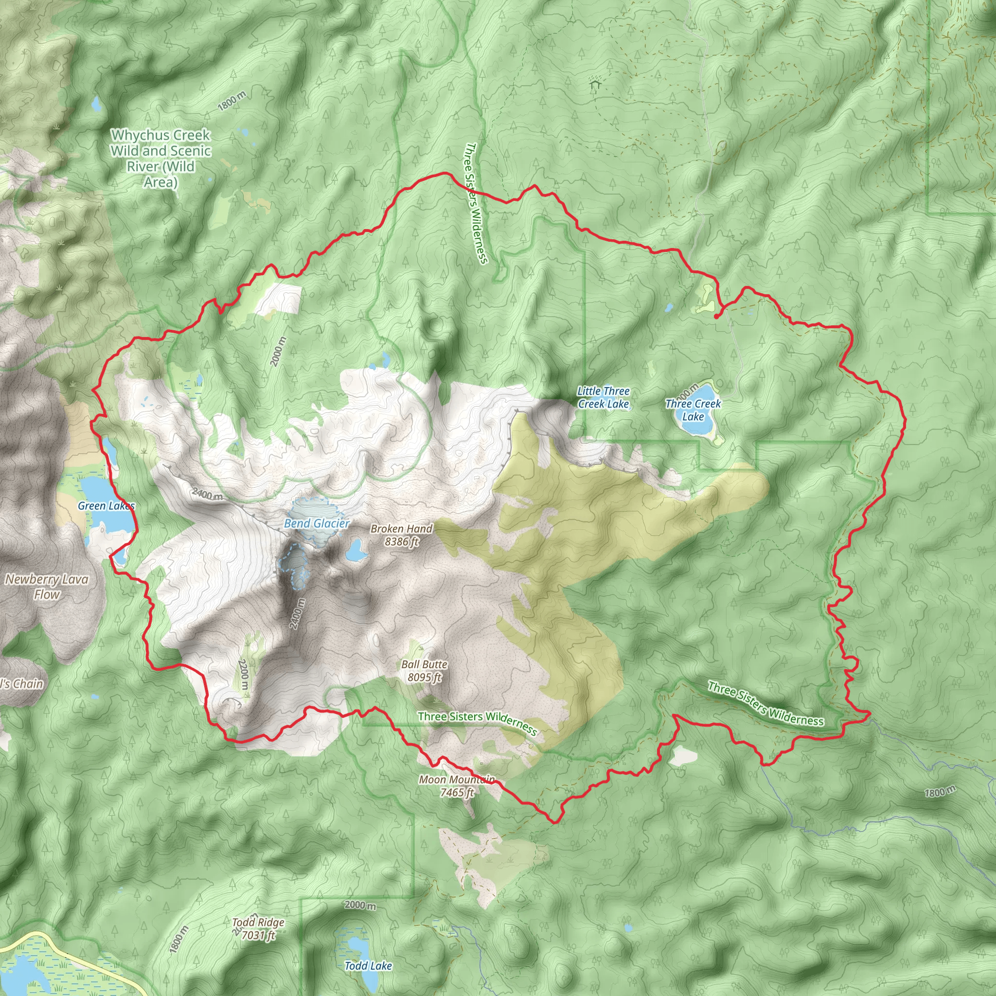 Park Meadow Trail, Broken Top Trail and Metolius-Windigo Loop Trail mobile static map