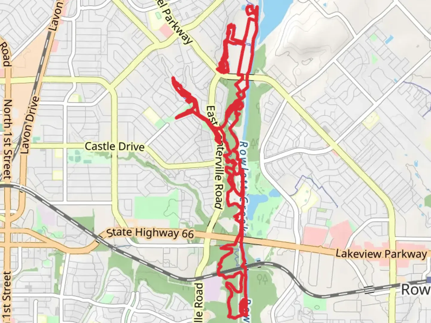 An image depicting the trail Rowlett Creek Loop and its surrounding area.