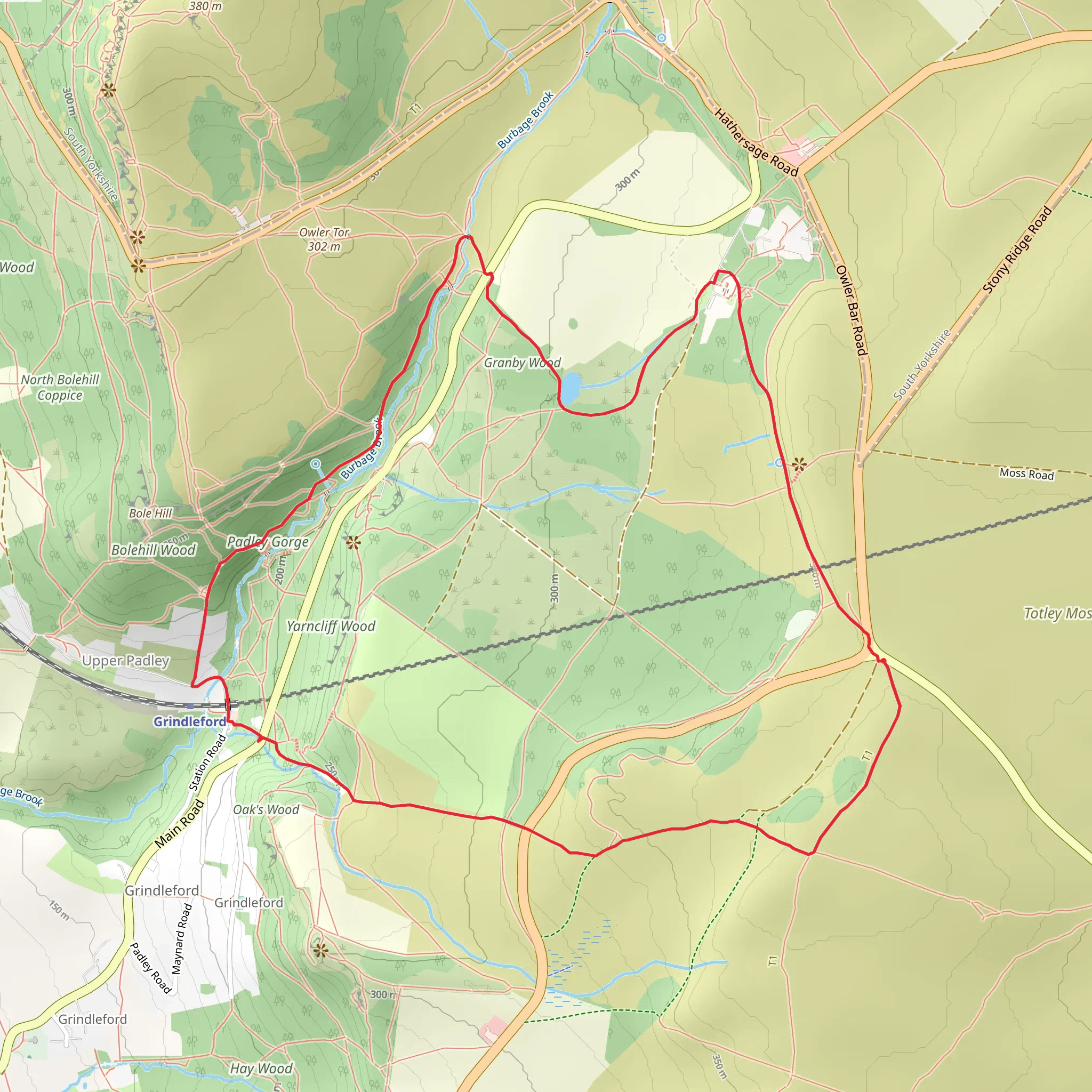 Granby Wood and Yarncliff Wood Loop mobile static map