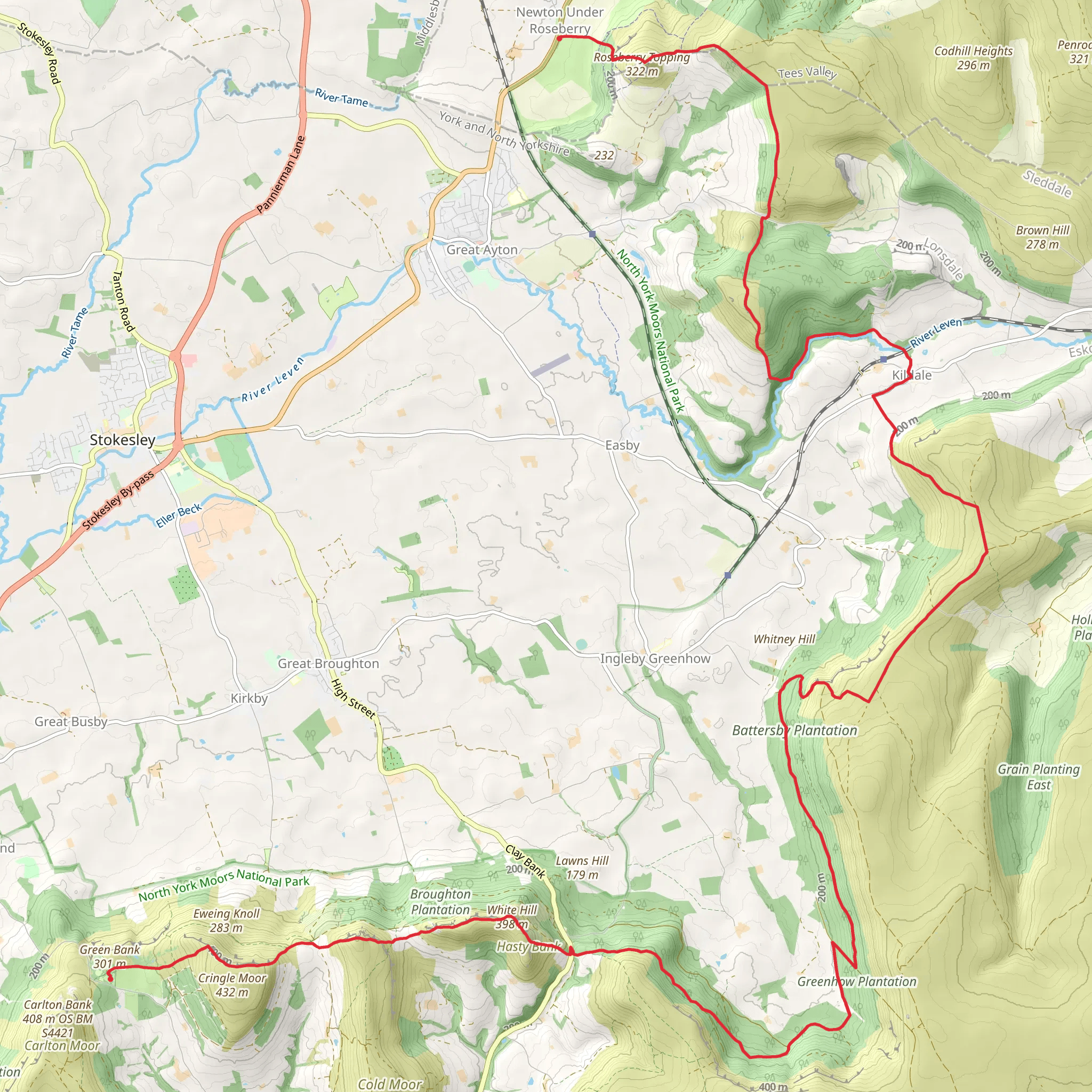 The Wainstones, Ingleby Incline and Roseberry Topping Walk mobile static map