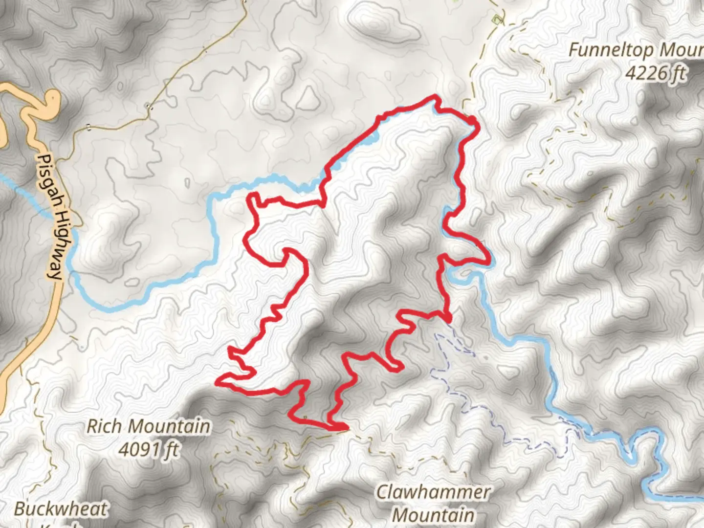 An image depicting the trail South Fork Mills River and Pink Beds Connector Loop and its surrounding area.