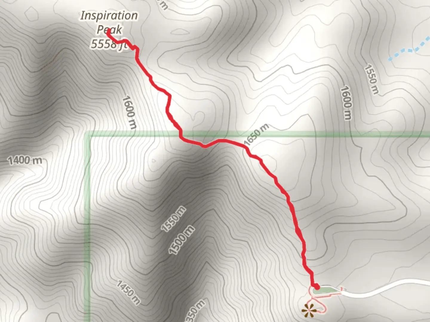 An image depicting the trail Inspiration Peak from Keys View Road and its surrounding area.