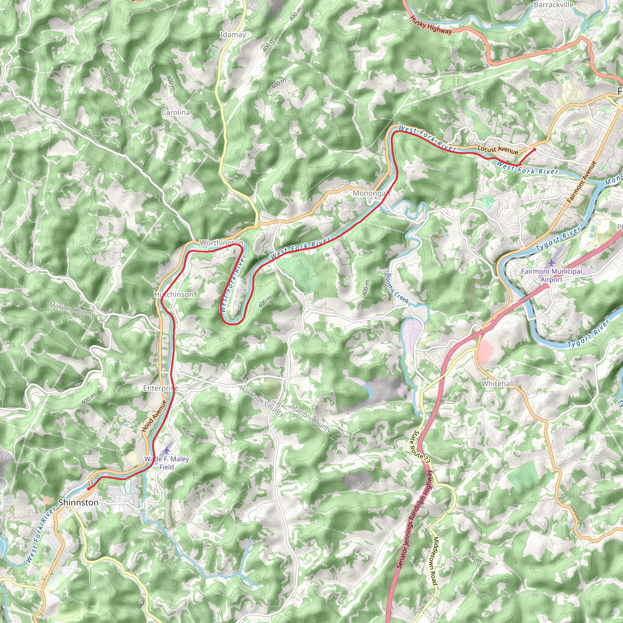 West Fork Rail Trail from Shinnston mobile static map
