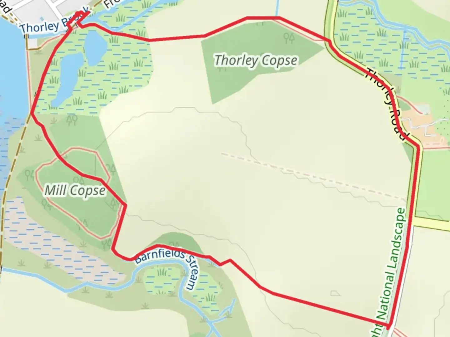 An image depicting the trail Mill and Thorley Copse Loop and its surrounding area.