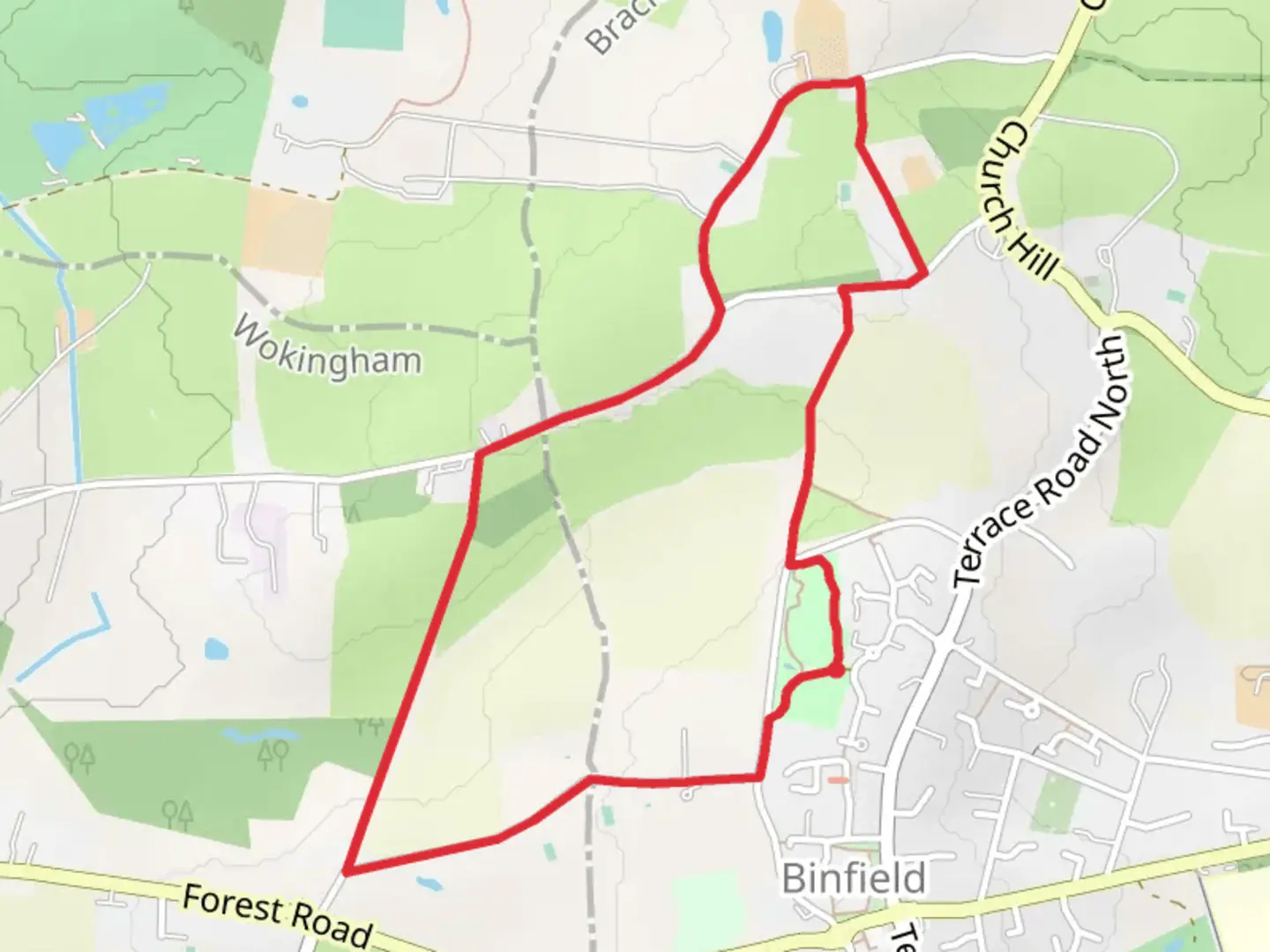An image depicting the trail Binfield Loop and its surrounding area.