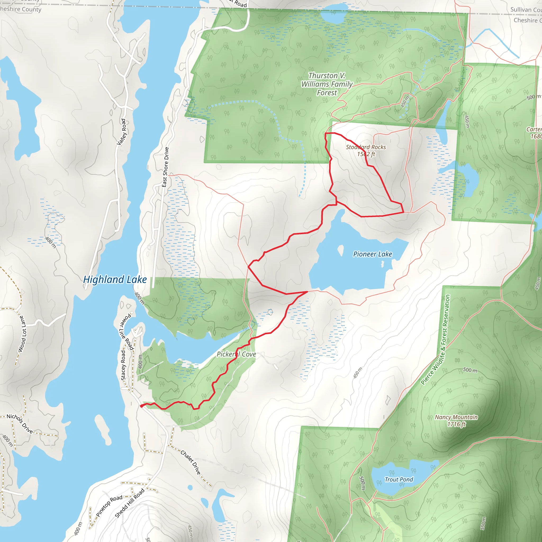 Stoddard Rocks and Pioneer Lake Loop mobile static map