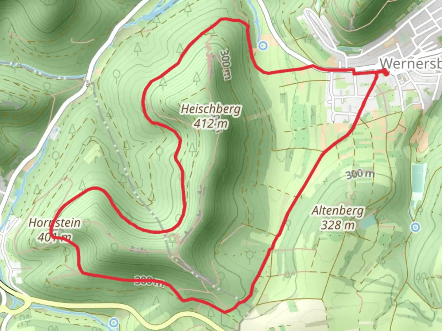 An image depicting the trail Wernersberg 30 and 37 Loop and its surrounding area.