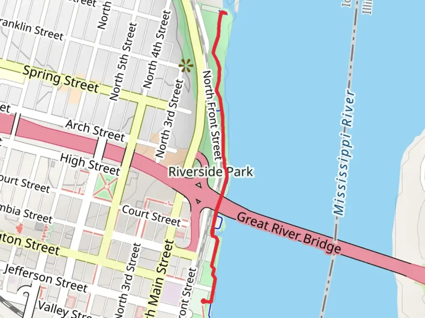 An image depicting the trail Walk to Riverside Park and its surrounding area.