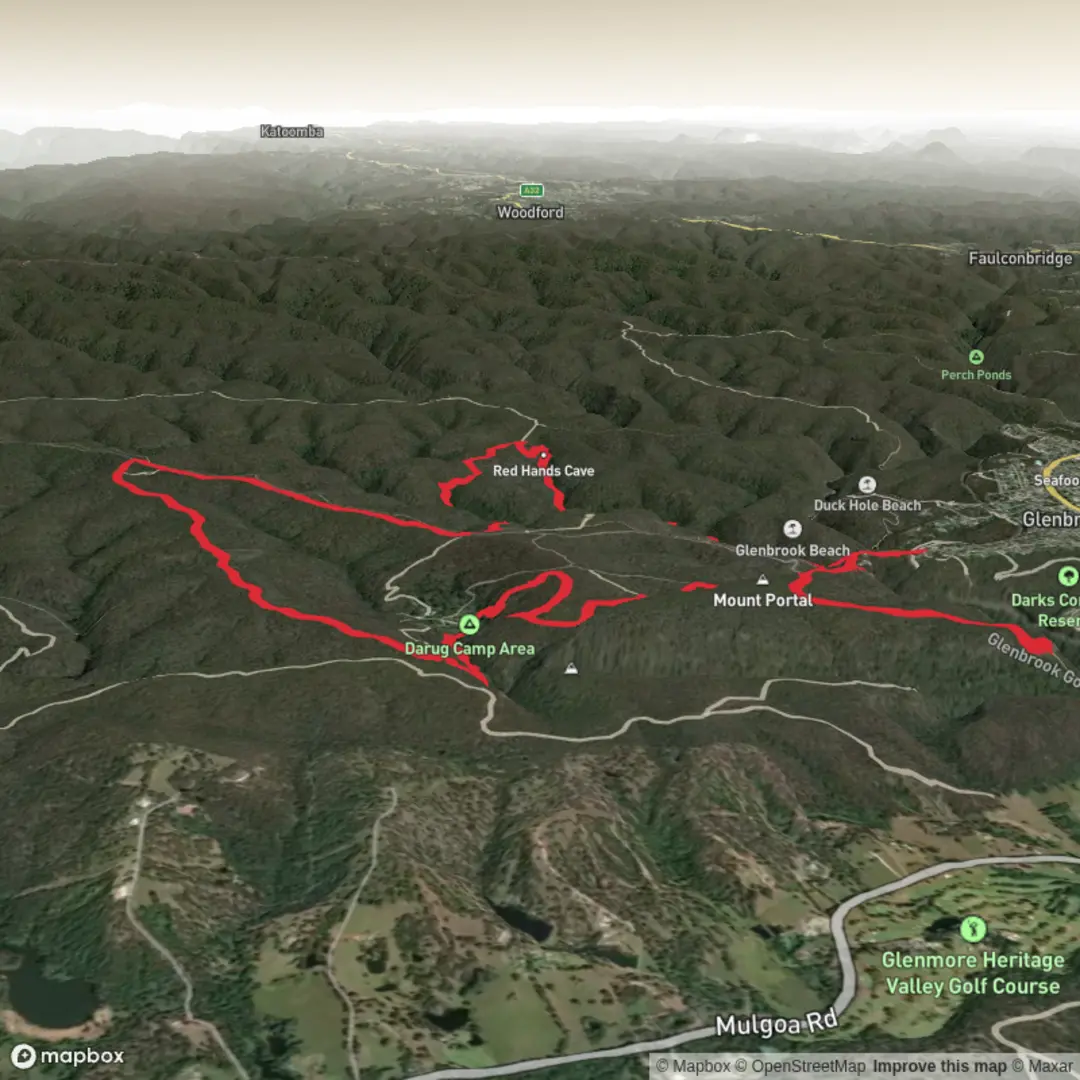 An image depicting the trail Hike from Glenbrook via Mount Portal Lookout and Red Hands Cave and its surrounding area.