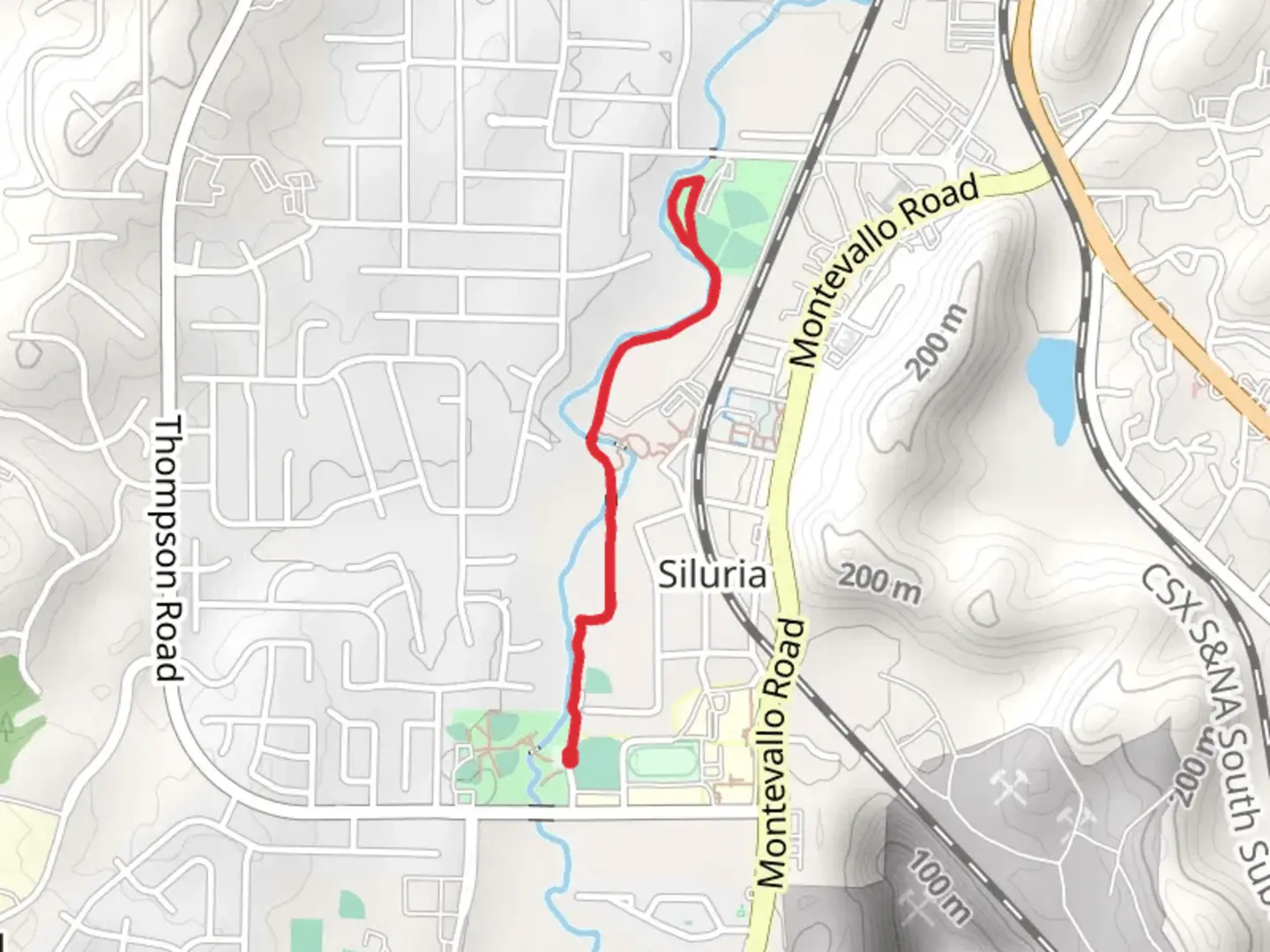 An image depicting the trail Buck Creek Walking Trail from Warrior Park and its surrounding area.