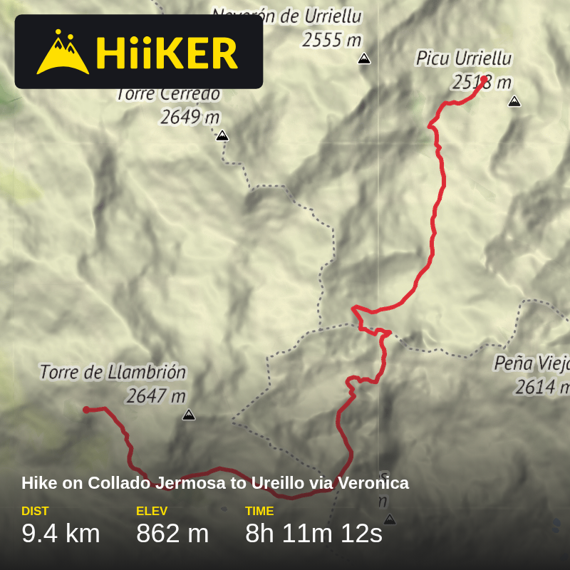 A map preview of the recording Hike on Collado Jermosa to Ureillo via Veronica.