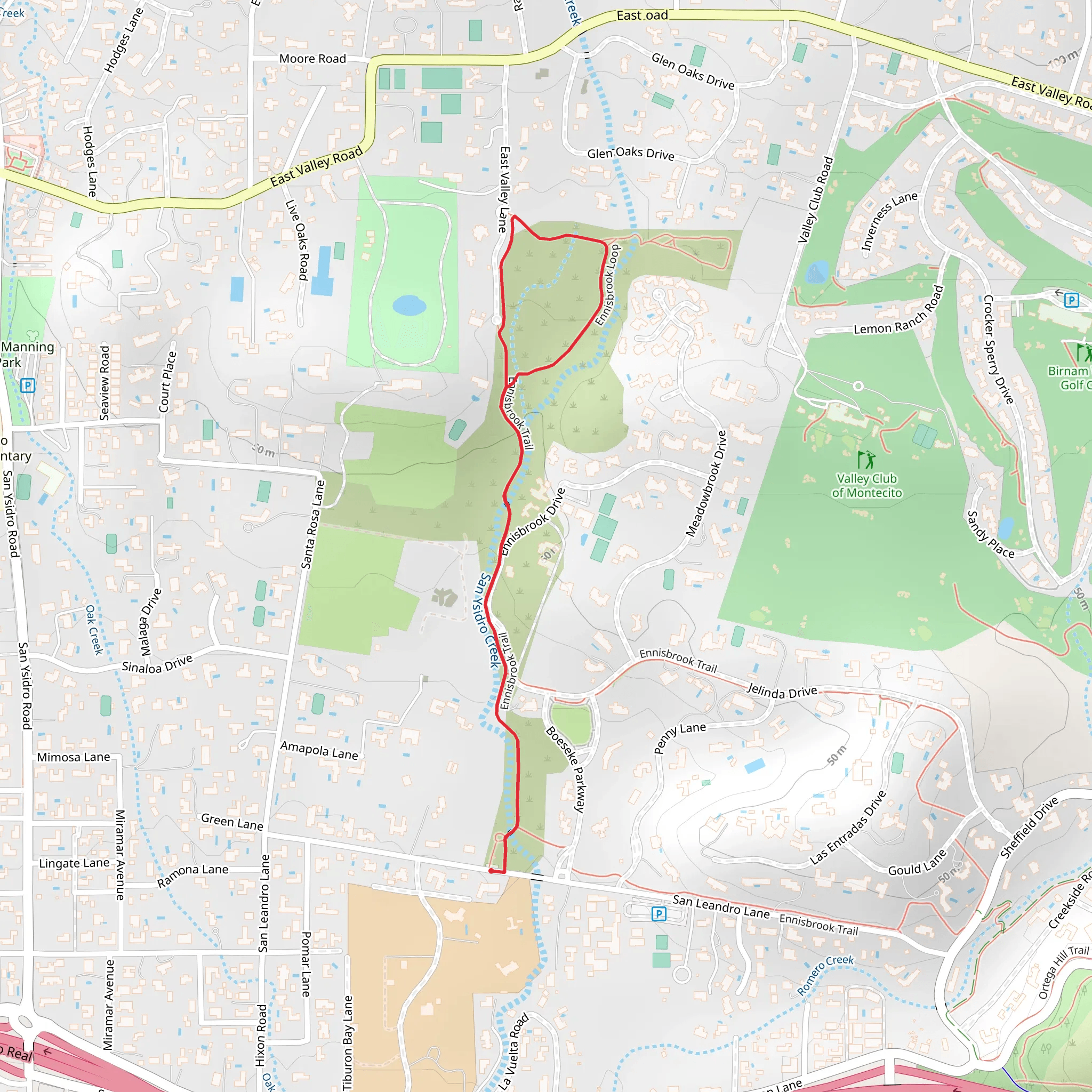 San Ysidro Creek - Ennisbrook Trail mobile static map