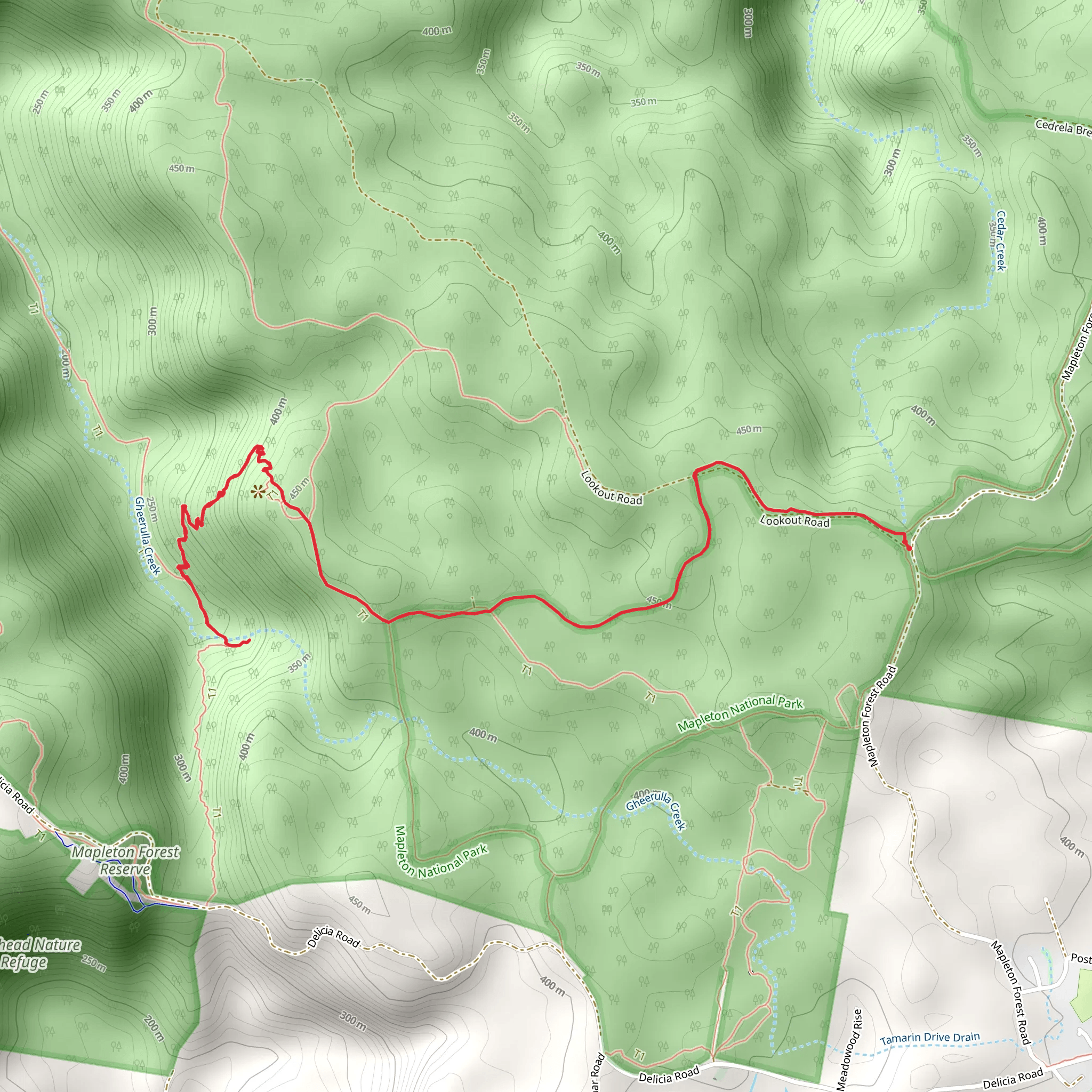 Mapleton to Gheerulla Falls mobile static map