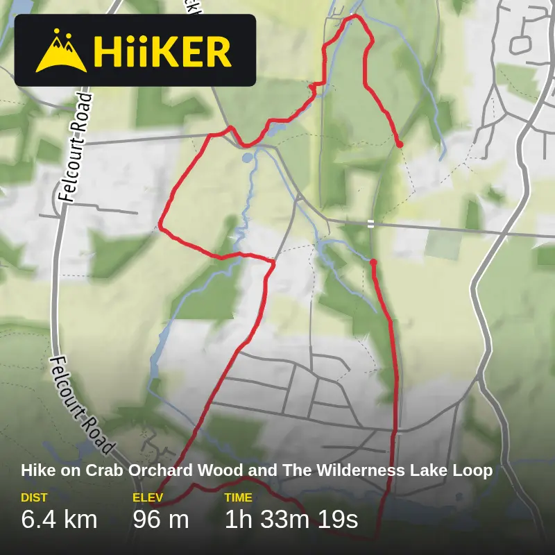 A map preview of the recording Hike on Crab Orchard Wood and The Wilderness Lake Loop.