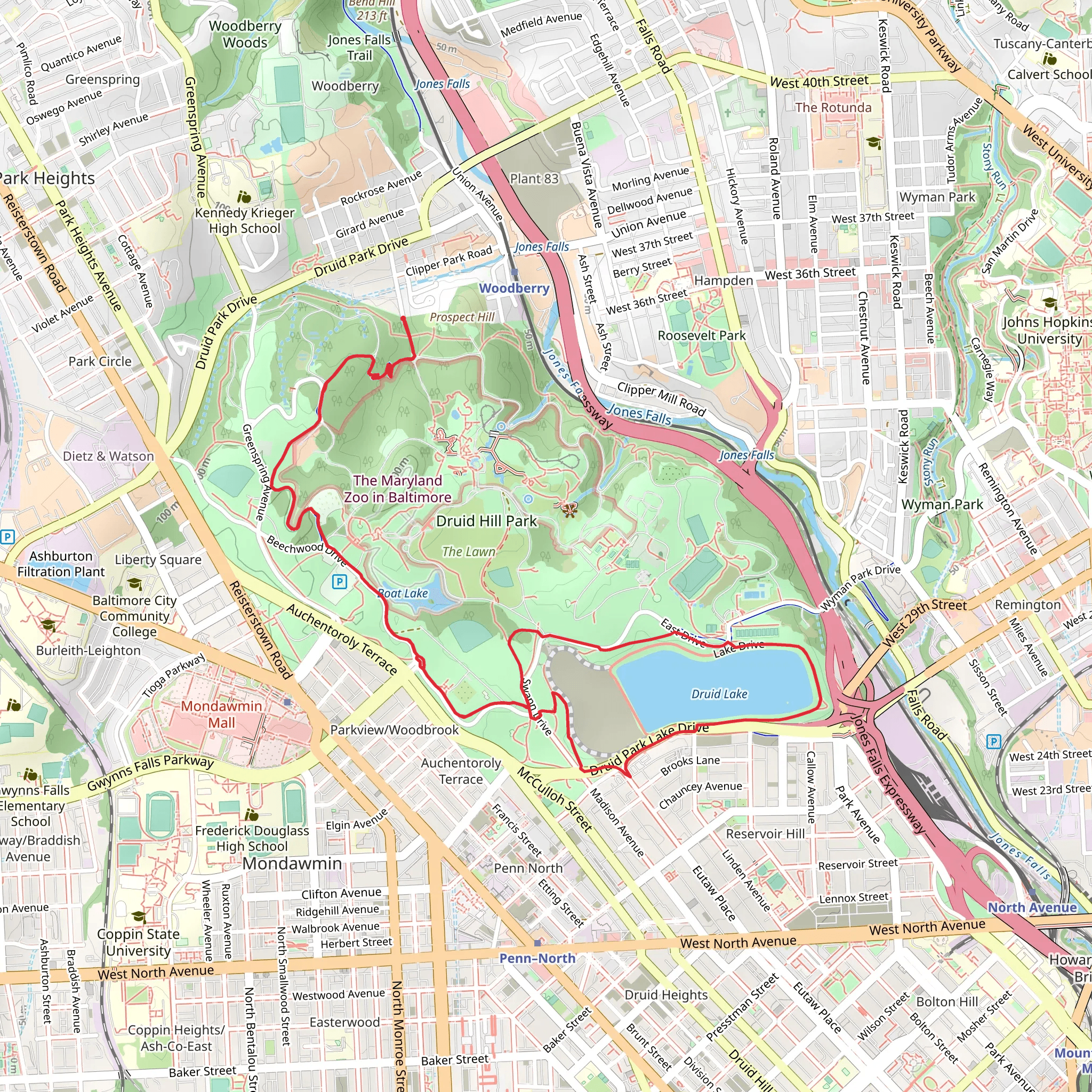 Druid Lake and Jones Falls Loop Trail mobile static map