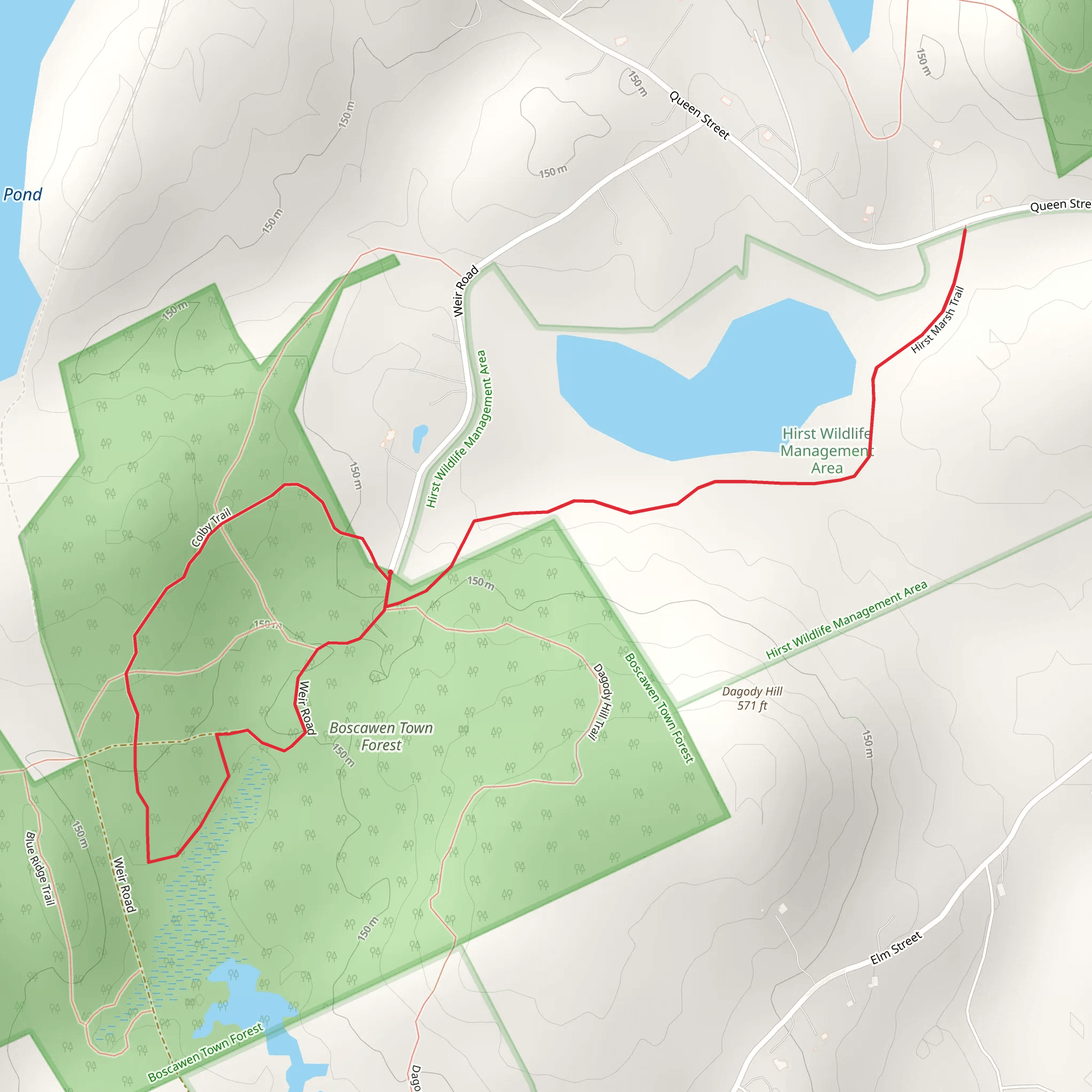 Boscawen Town Forest via Colby Trail mobile static map