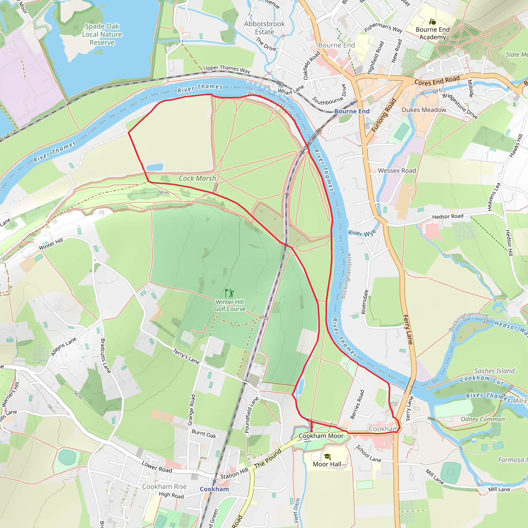 Cookham and River Thames via Thames Path mobile static map