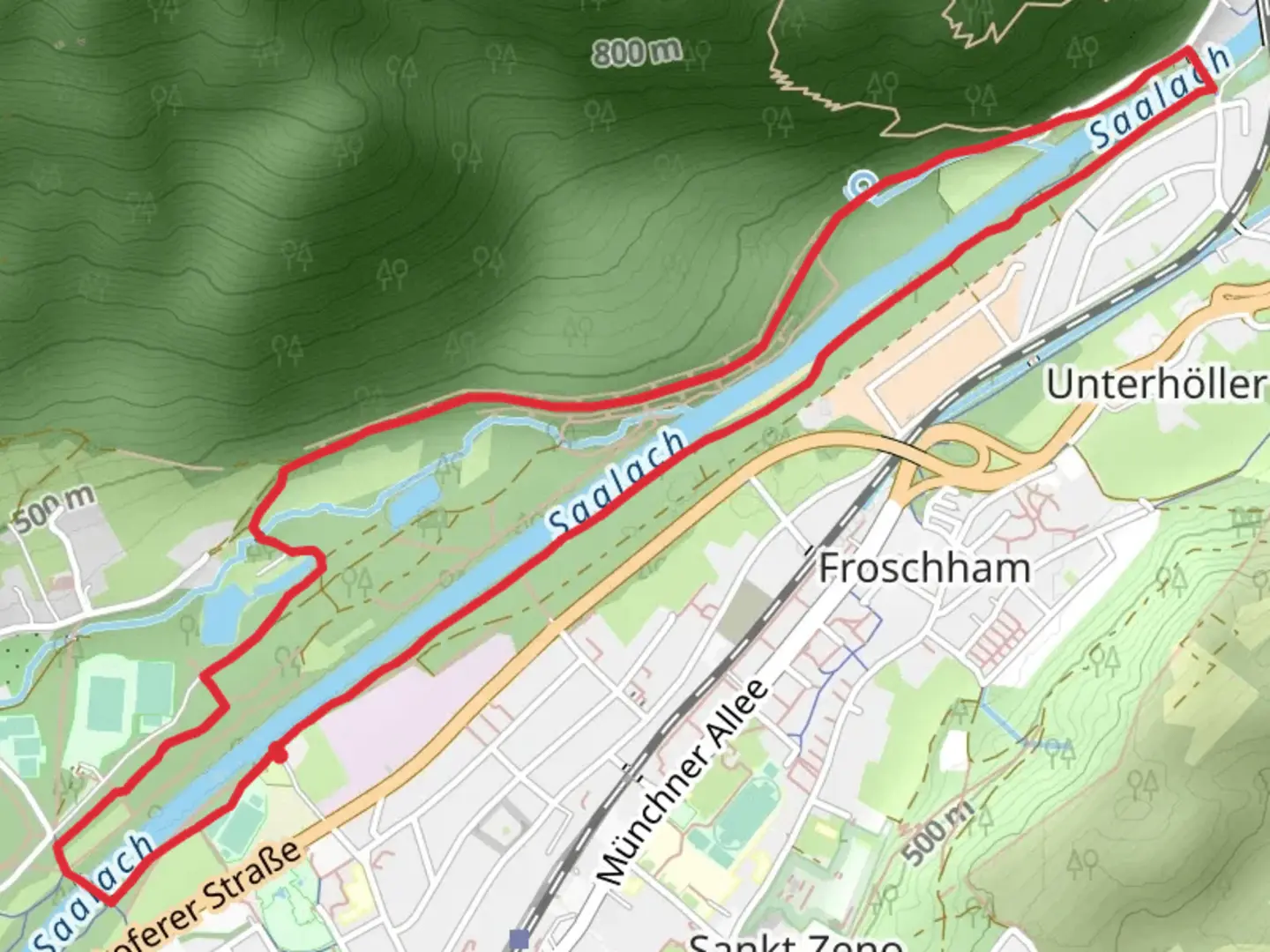 An image depicting the trail Saalach Loop via Voralpiner Jakobsweg and its surrounding area.