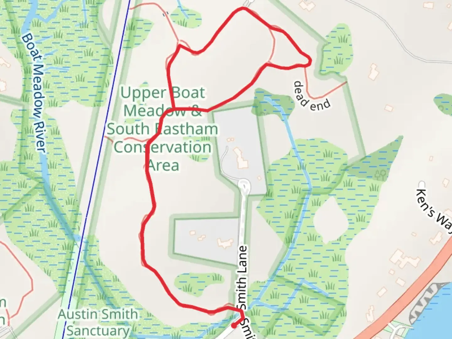 An image depicting the trail Upper Boat Meadow Conservation Area and its surrounding area.