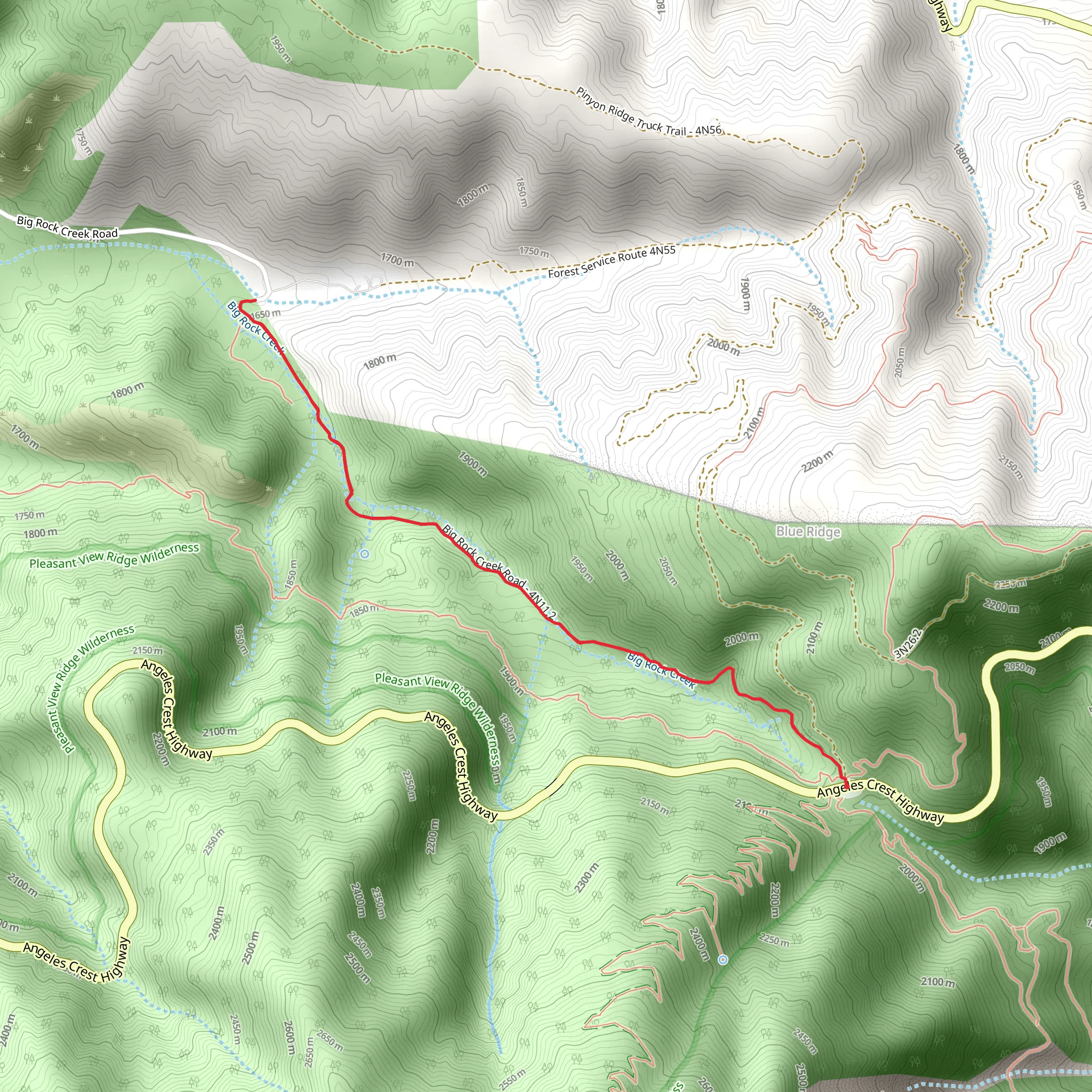Big Rock Creek Road via Vincent Gap mobile static map