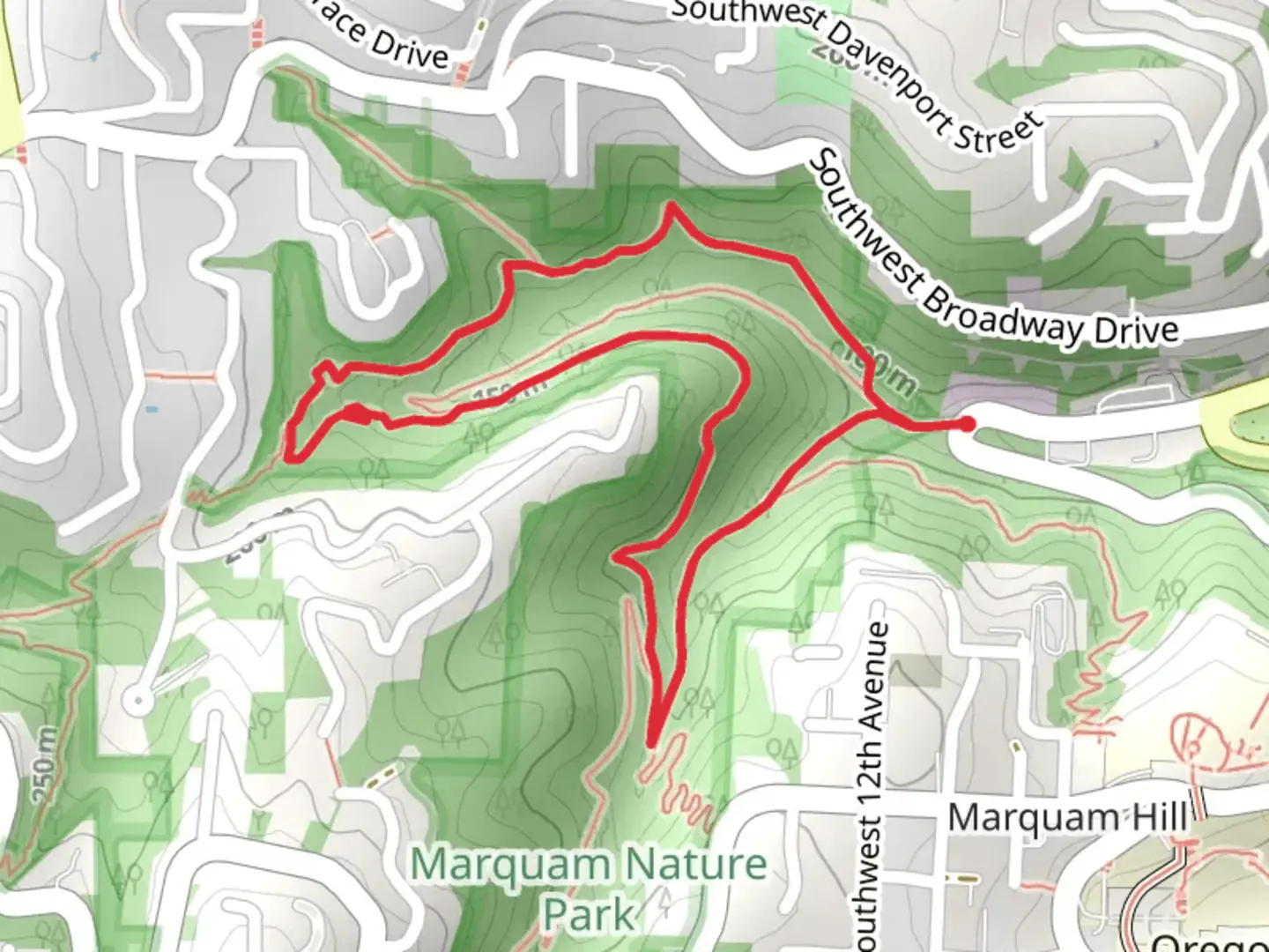 An image depicting the trail Sunnyside Trail and Marquam Loop Trail and its surrounding area.