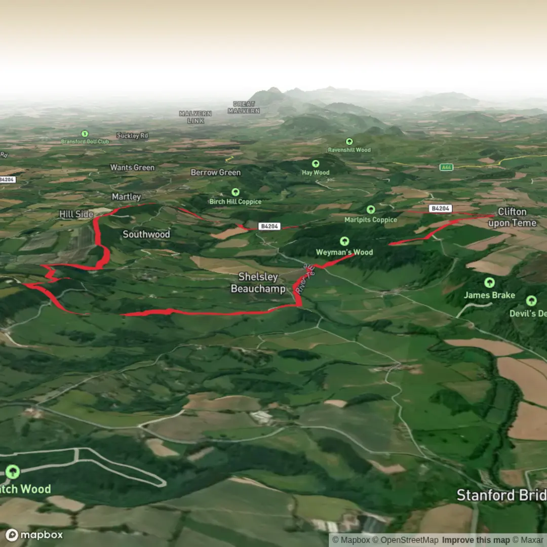 An image depicting the trail Witchery Hole, New Mill Bridge, Rodge Hill and Pudford Hill Loop and its surrounding area.