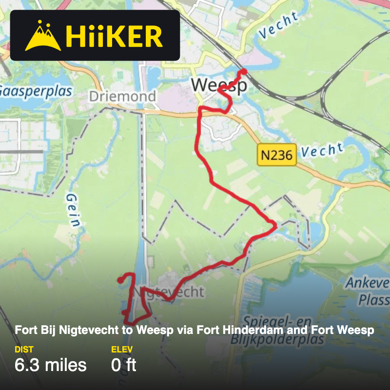 Fort Bij Nigtevecht to Weesp via Fort Hinderdam and Fort Weesp | Abcou