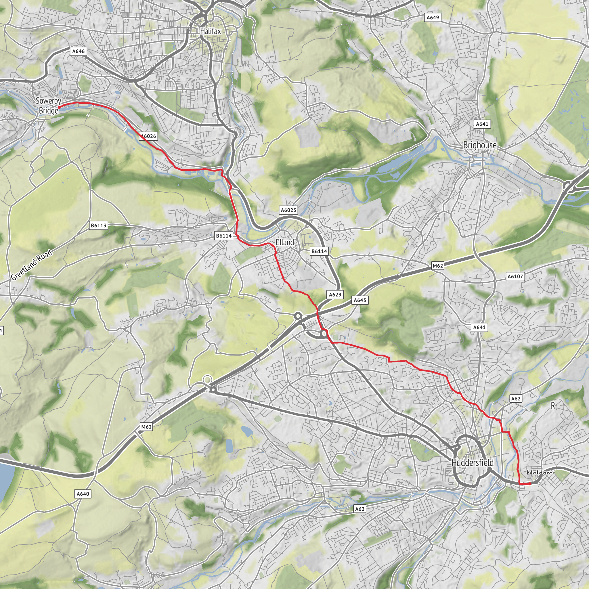 Huddersfield to Sowerby Bridge mobile static map