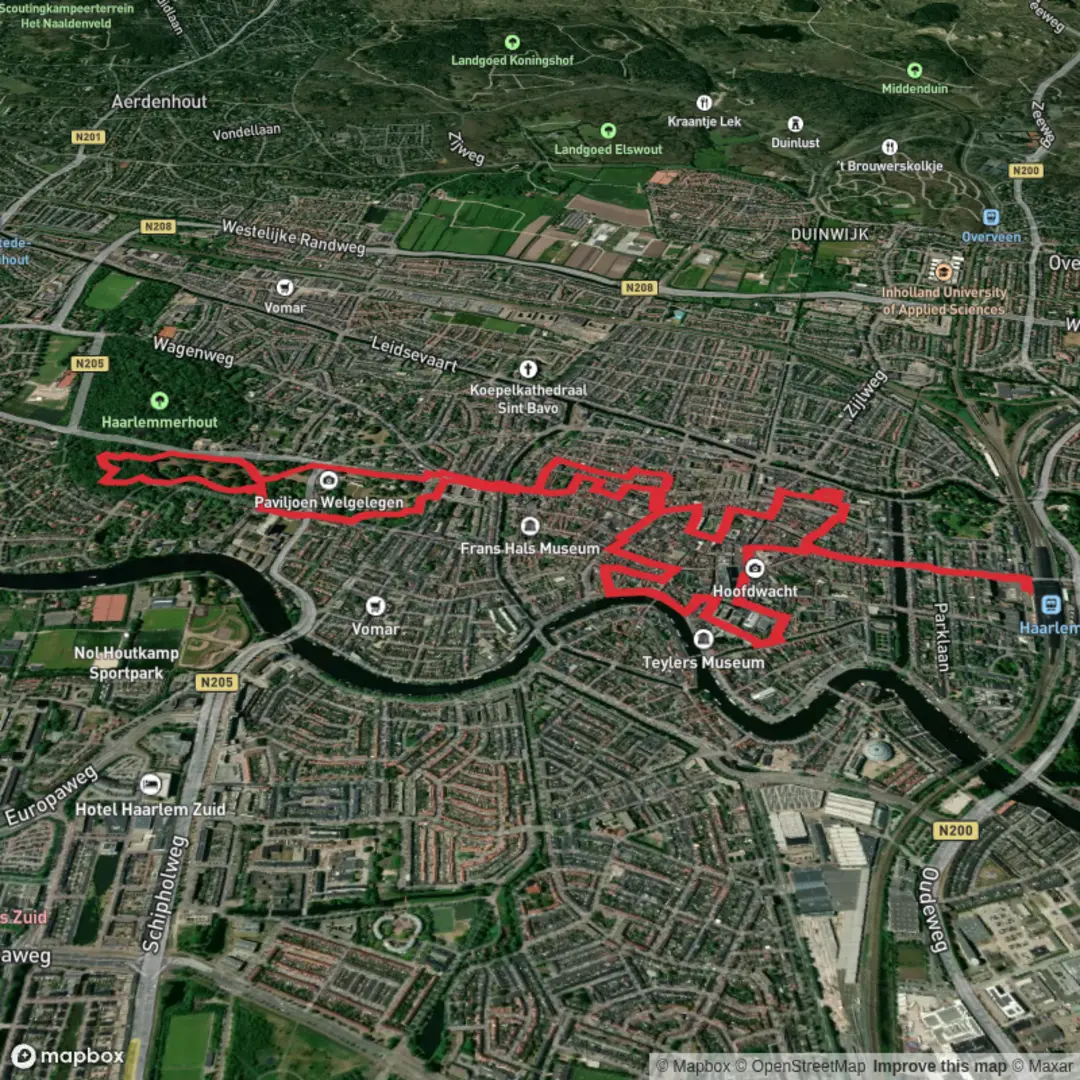 An image depicting the trail Luthers Hofje and Frans Loenen Hofje and Frederiks Park Loop and its surrounding area.