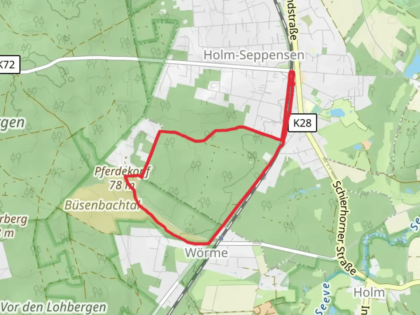 An image depicting the trail Ho-Se Gruener Rundwanderweg and Freudenthalweg and its surrounding area.