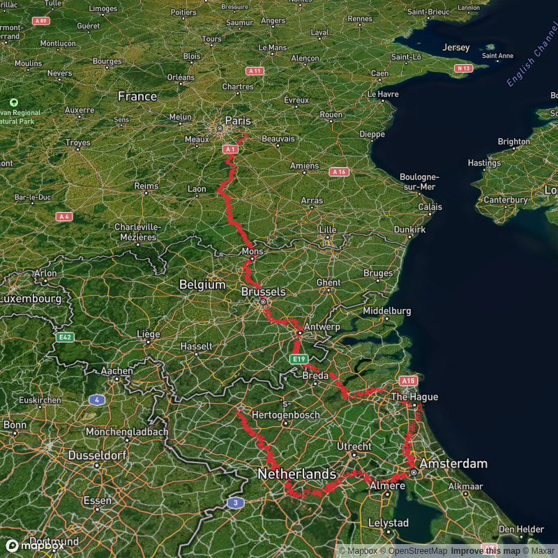 Eindhoven to Auvers sur Oise via Mosselsepad, Prinsenweg, Trekkade and Oude Maaspad