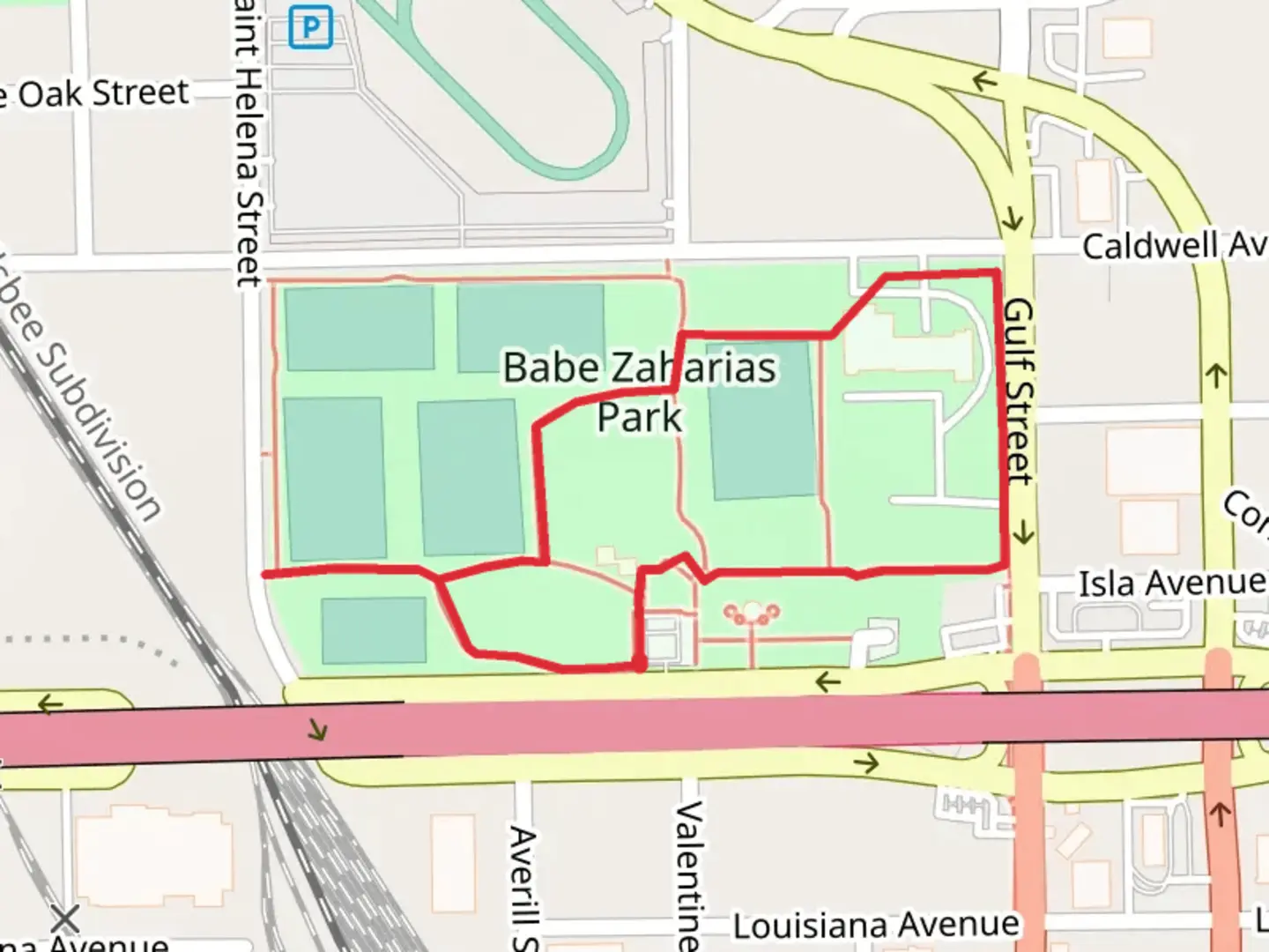 An image depicting the trail Babe Zaharias Park Loop and its surrounding area.