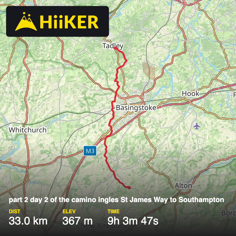 A map preview of the recording part 2 day 2 of the camino ingles St James Way to Southampton.