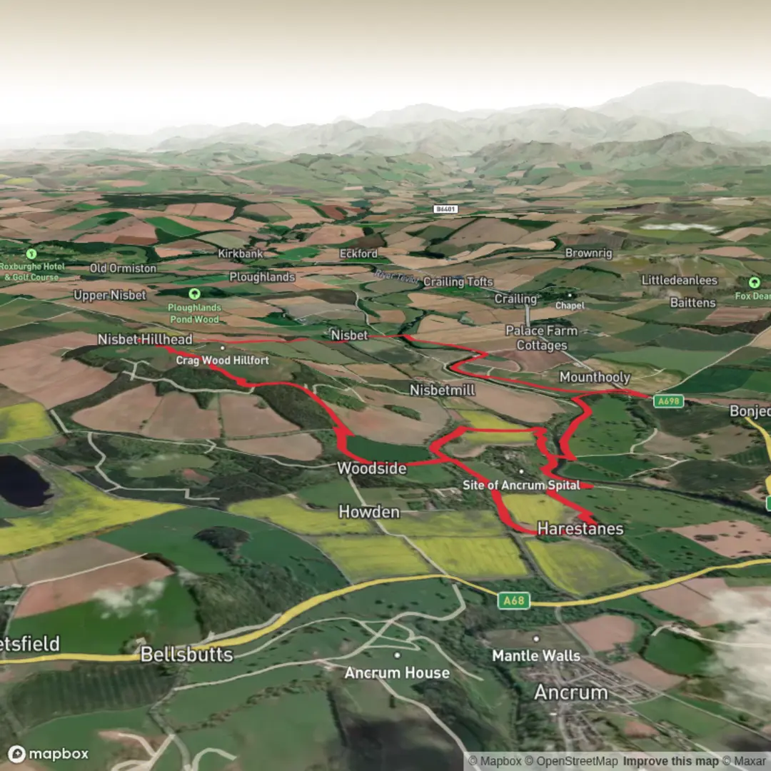 An image depicting the trail Waterloo Monument, Natives Wood and Suspension Bridge Loop and its surrounding area.