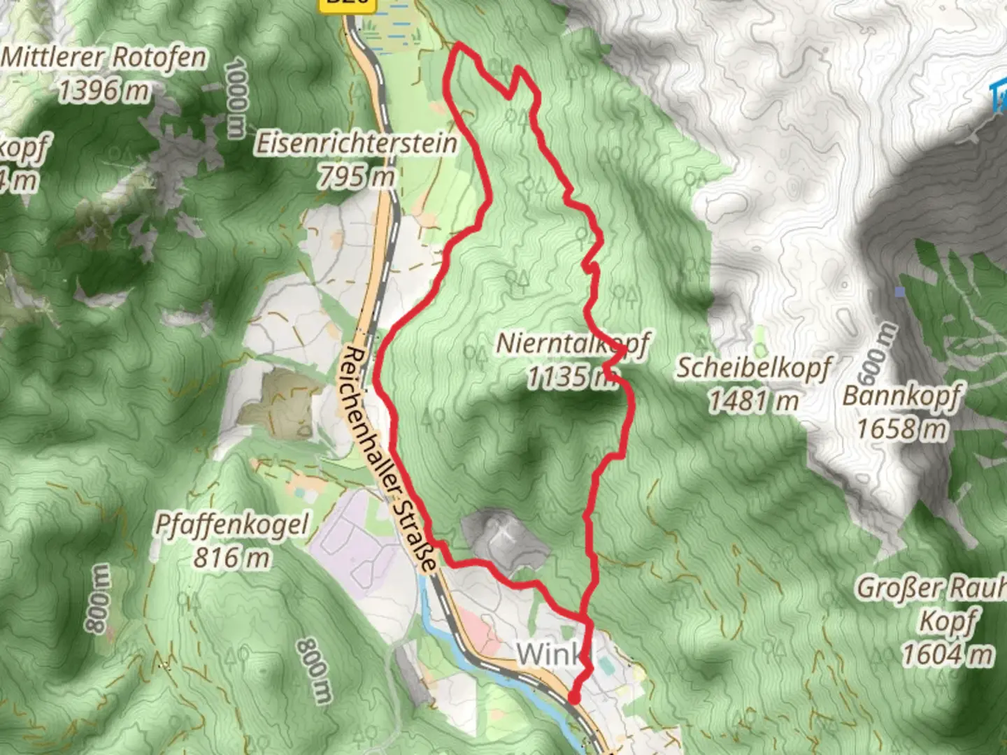 An image depicting the trail AV Weg and Maximiliansweg and its surrounding area.