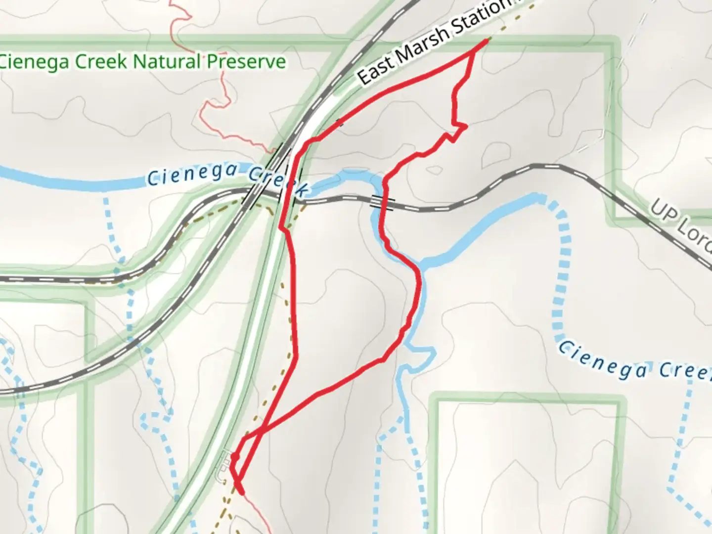 An image depicting the trail AZT - Las Cinegas and East Marsh Station Road Loop and its surrounding area.