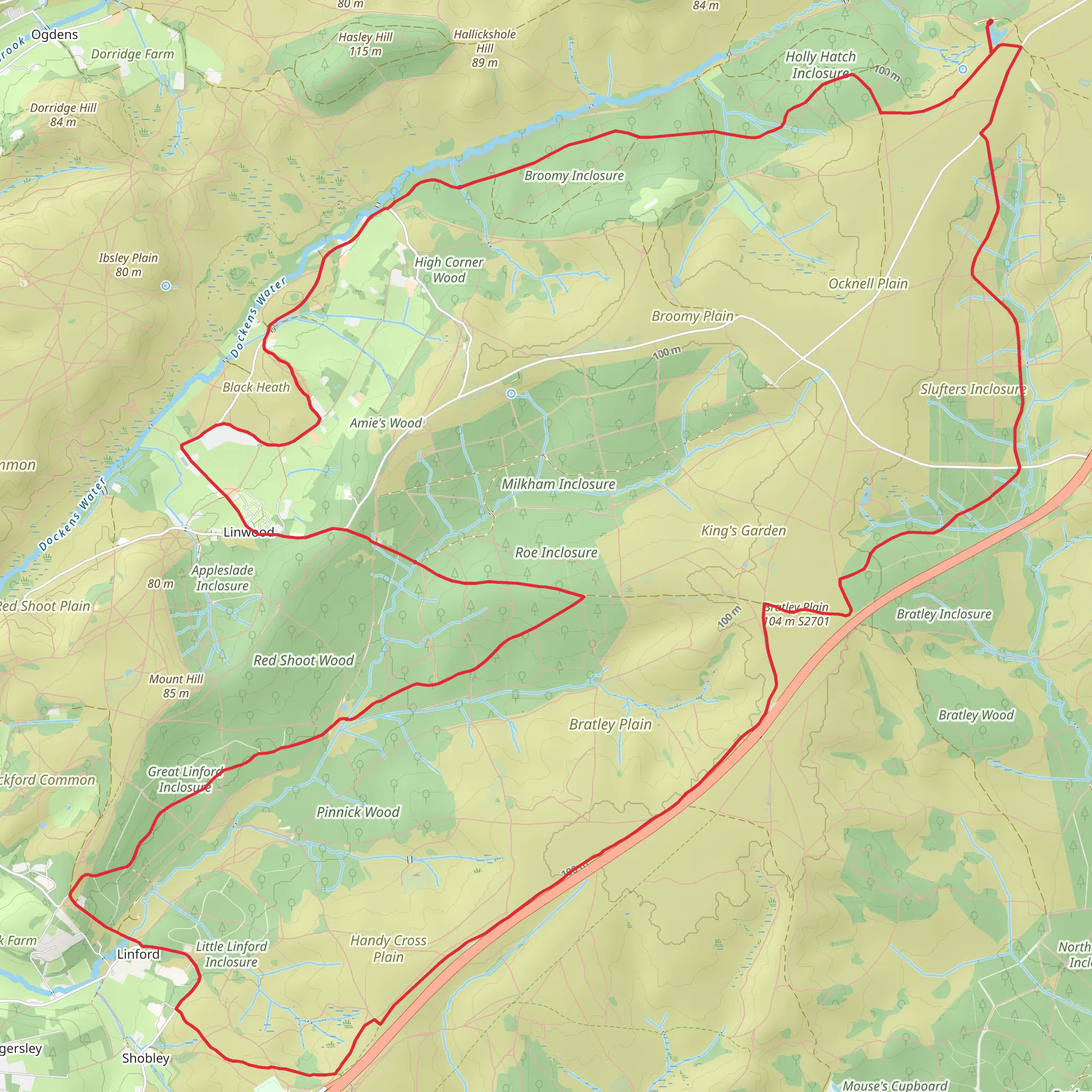 Cadman's Pool to Linford and Linwood Loop via Milkham Inclosure mobile static map