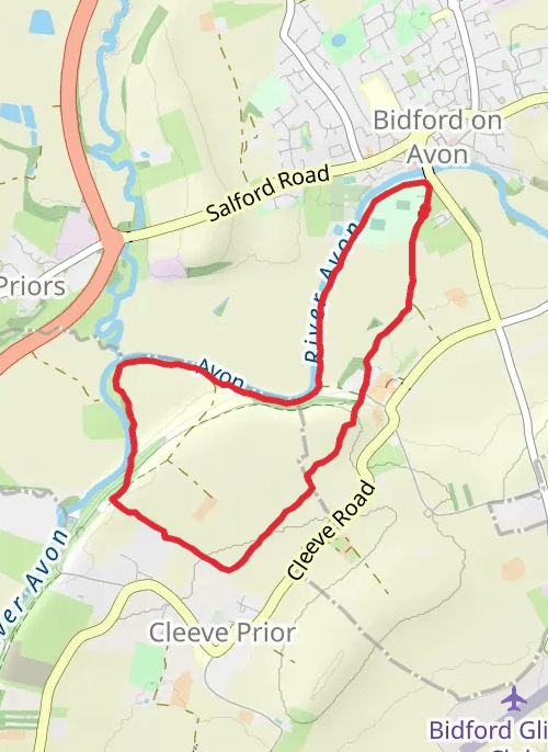 Hike on River Avon and Cleeve Prior from Bidford-on-Avon mobile static map