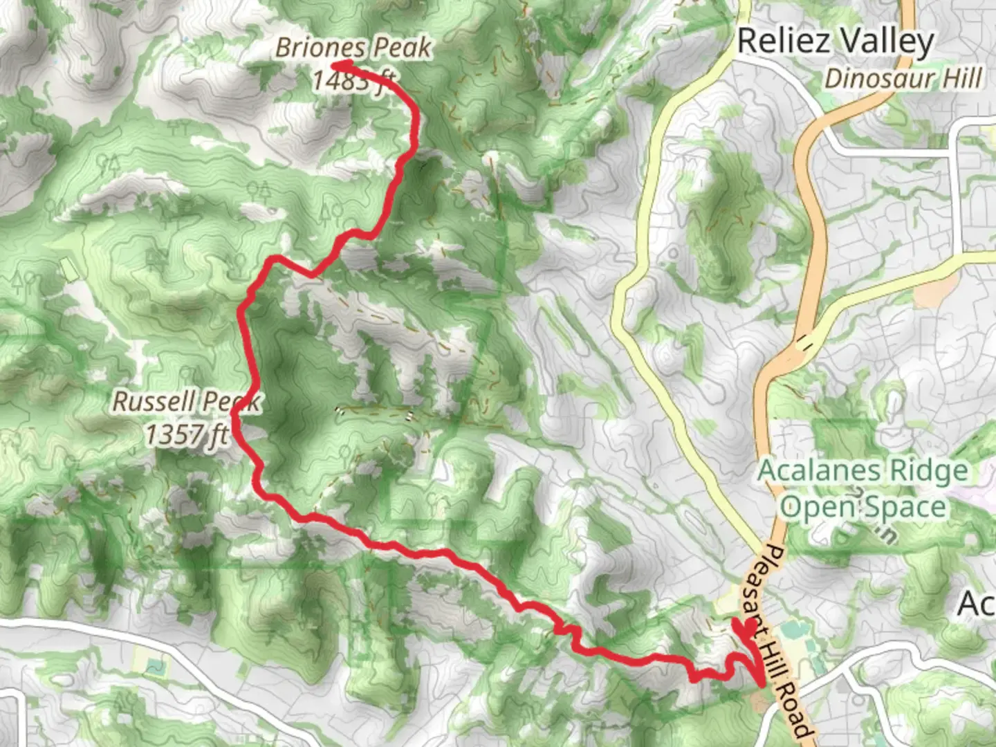 An image depicting the trail Brinos Peak via ADT and Briones Crest Trail and its surrounding area.