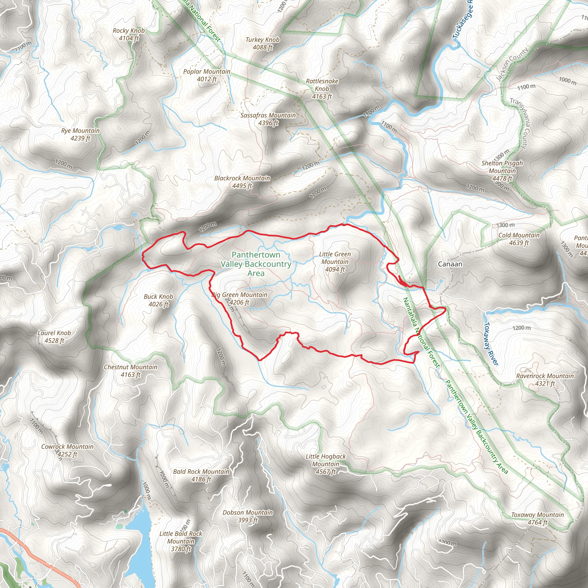 Panthertown Valley, Granny Burrell Falls and Great Wall Loop Trail mobile static map