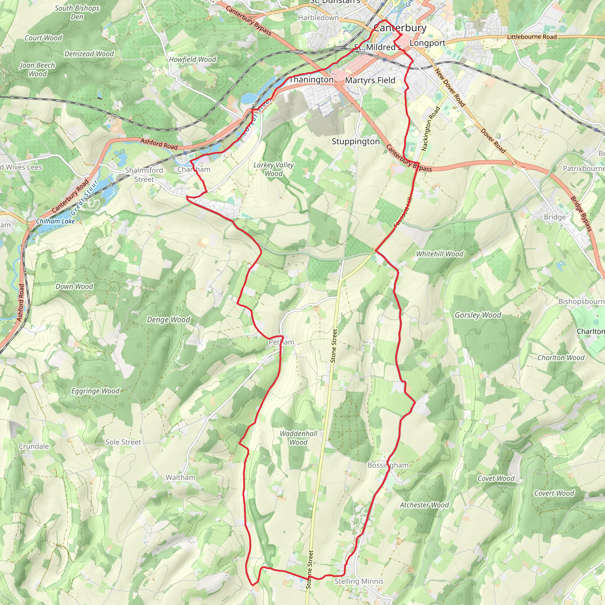 Canterbury to North Leigh Circular Path mobile static map