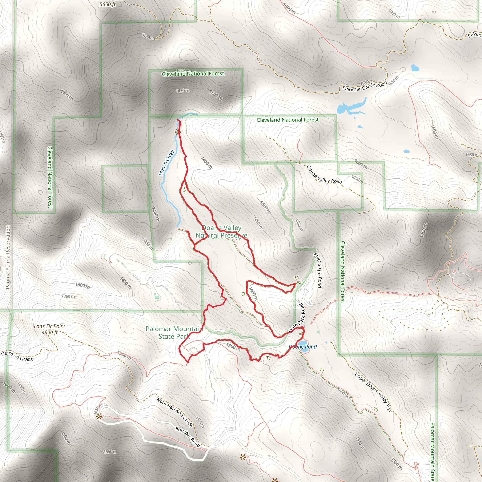 Cedar, Weir, French Valley and Doane Valley Nature Loop Trail mobile static map