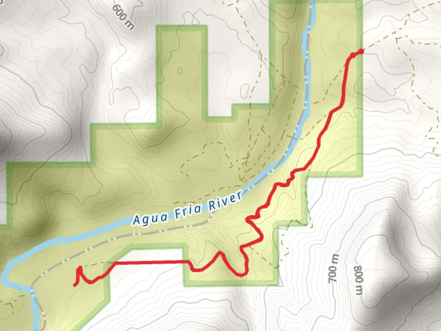 An image depicting the trail Walk beside Agua Fria River and its surrounding area.